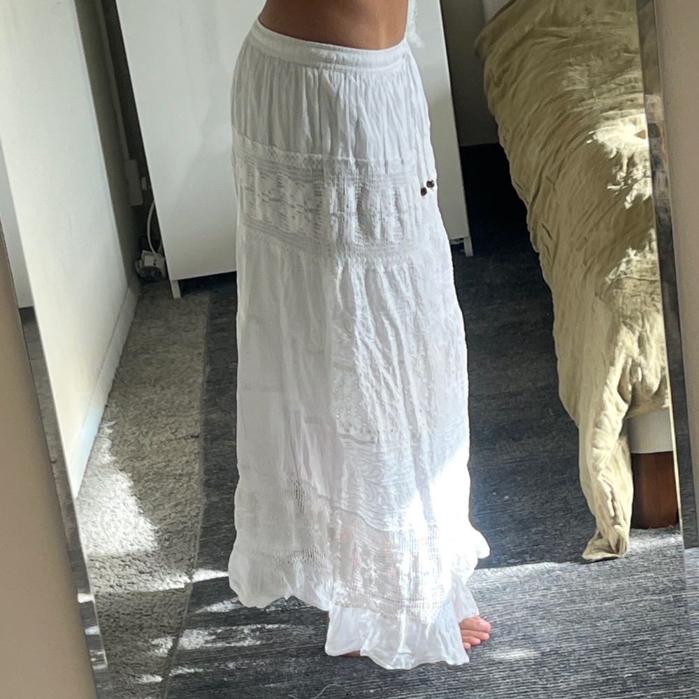 Boho White Maxi Skirt - Picture 3 of 6